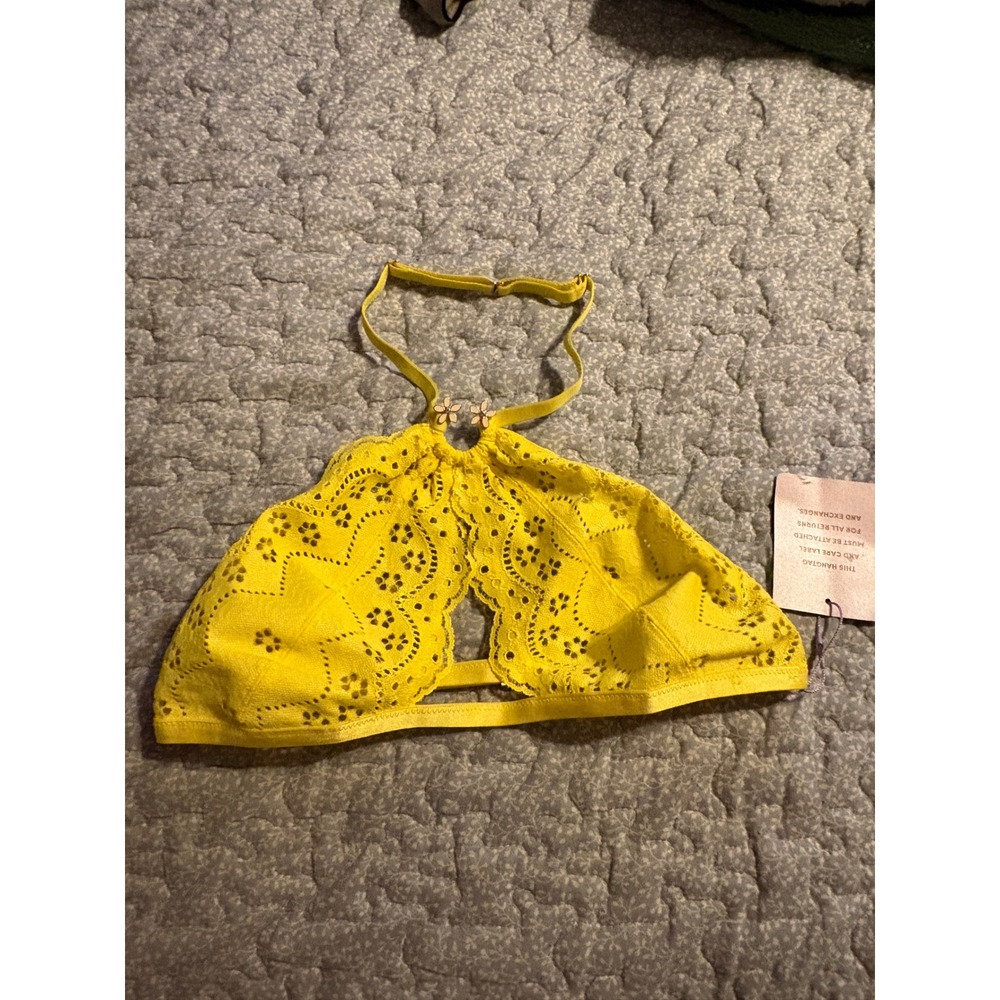 Savage X Fenty Bralette Women Medium Yellow New Eyelet Lace Daisy Halter